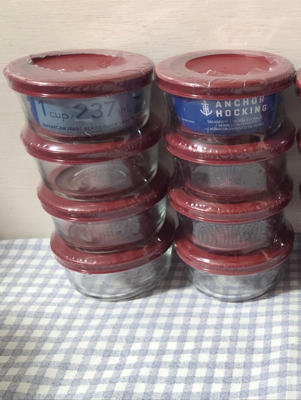 Anchor Hocking Clear Glass Storage Bowls with Red Lids -8 Piece Set